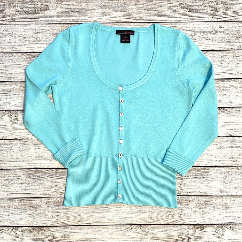 Willi Smith Cardigan Sweater, Aqua, Size Small